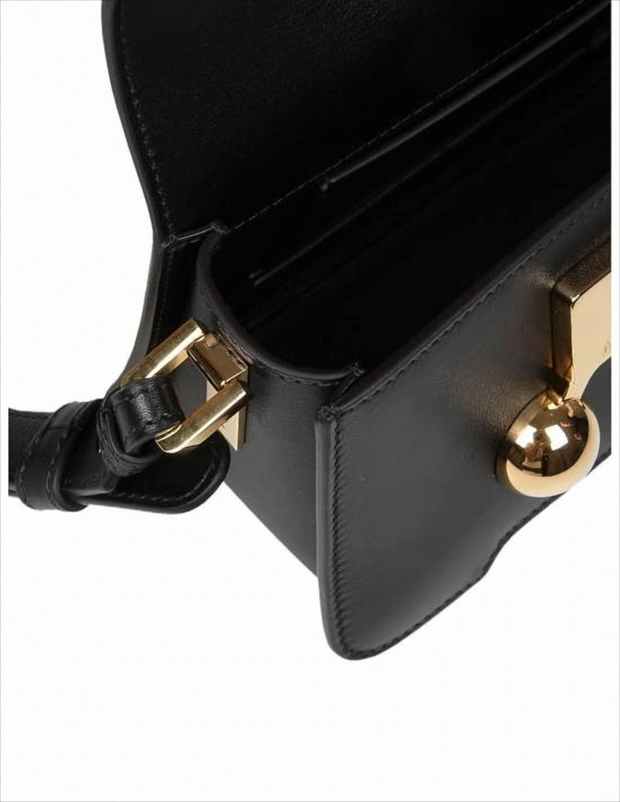 Marni Structured Black Leather Shoulder Bag With Gold-Tone Accents