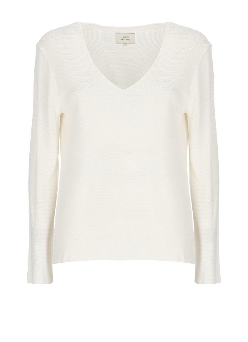 Loulou De Saison Ivory Saya V-Neck Viscose Sweater