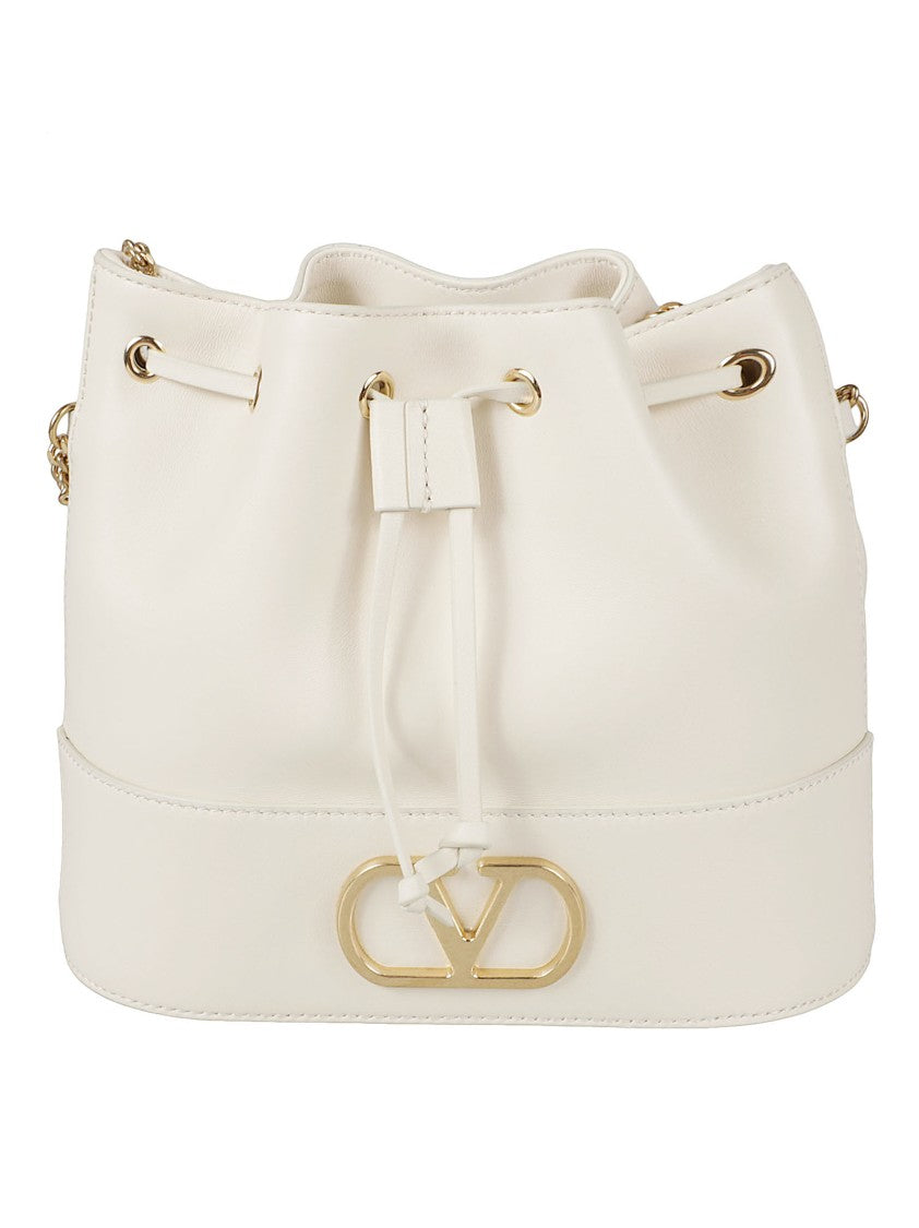 Valentino Garavani Structured White Bucket Bag With Gold-Tone Accents