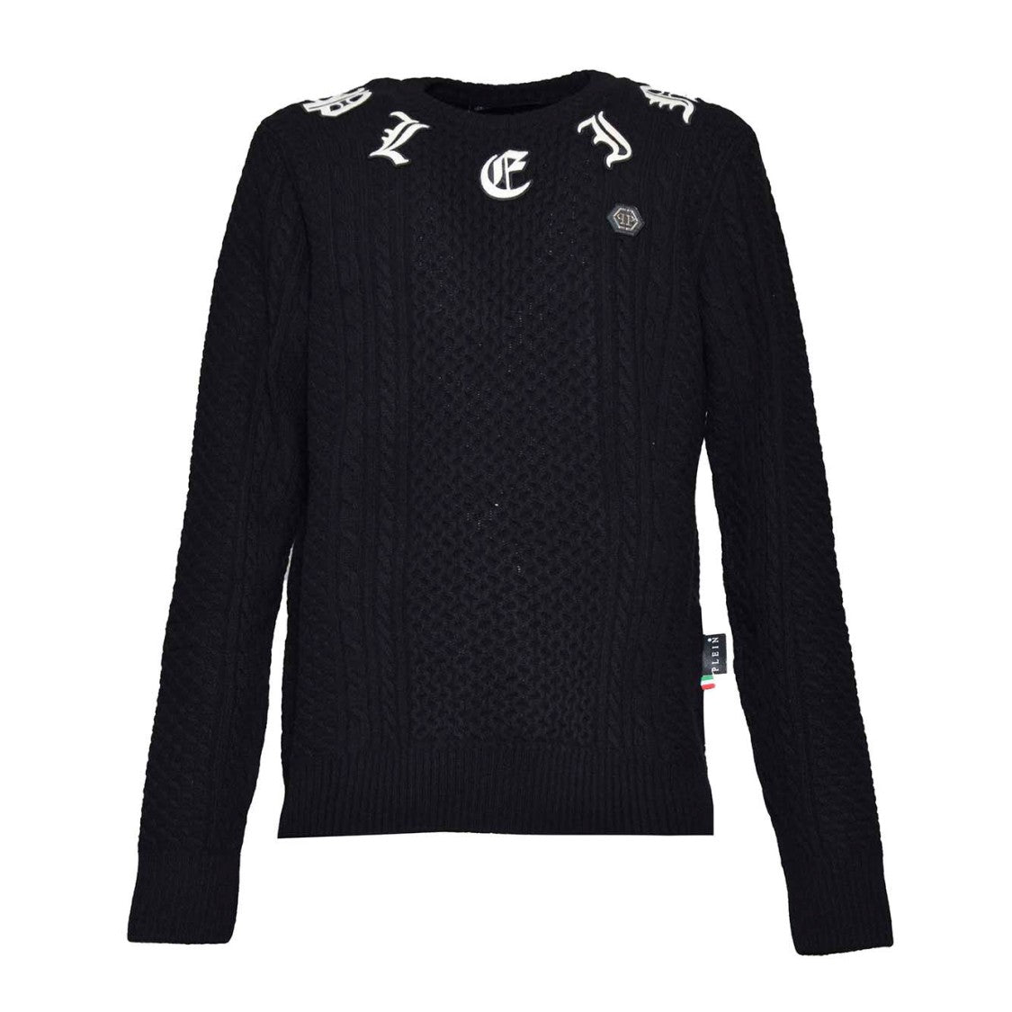 Philipp Plein Black Wool Cashmere Crewneck Pullover With Logo