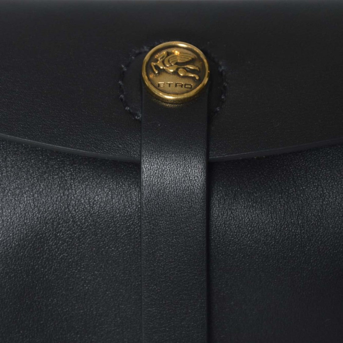 Etro Curved Silhouette Black Leather Bag With Gold-Tone Accents