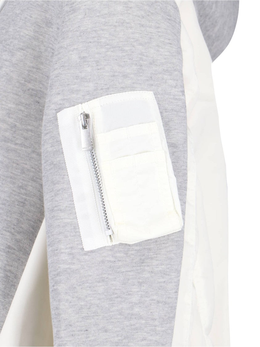 Sacai Grey/White Dual Zip Fabric Hoodie