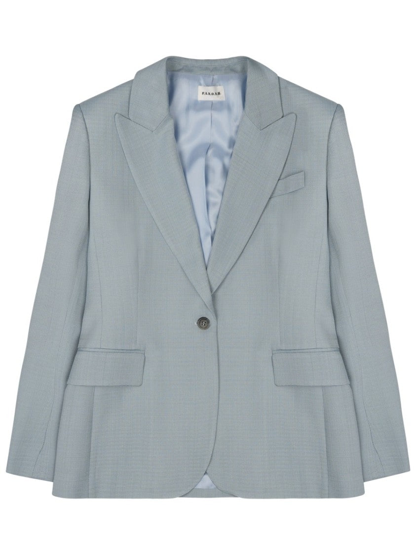 P.A.R.O.S.H. Single-Breasted Tailored Blazer In Muted Blue Viscose