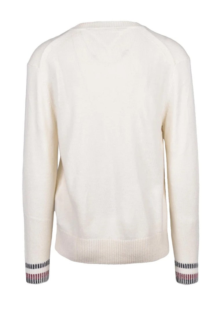 Tommy Hilfiger White V-Neck Wool Pullover