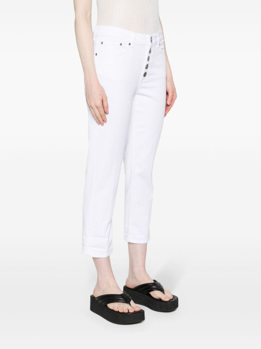 Dondup Slim-Cut White Denim Jeans With Silver Logo Accents