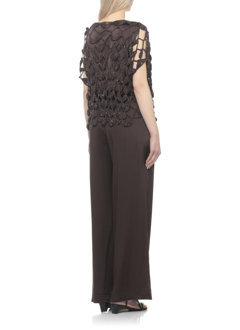 Antonelli Firenze Brown Saponaria Sequined Cut-Out Tank Top