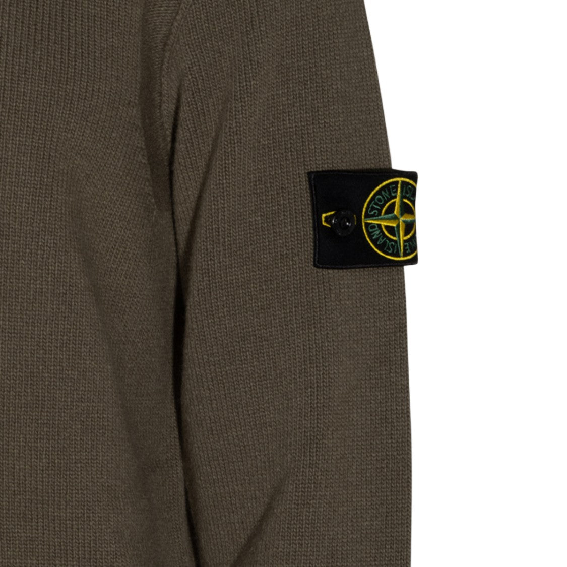 Stone Island Crew Neck Olive Knit Sweater With Compass Patch