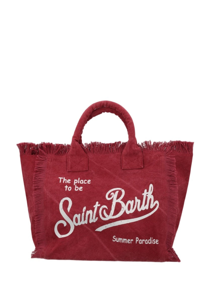 Mc2 Saint Barth Burgundy Fringed Script Tote Bag