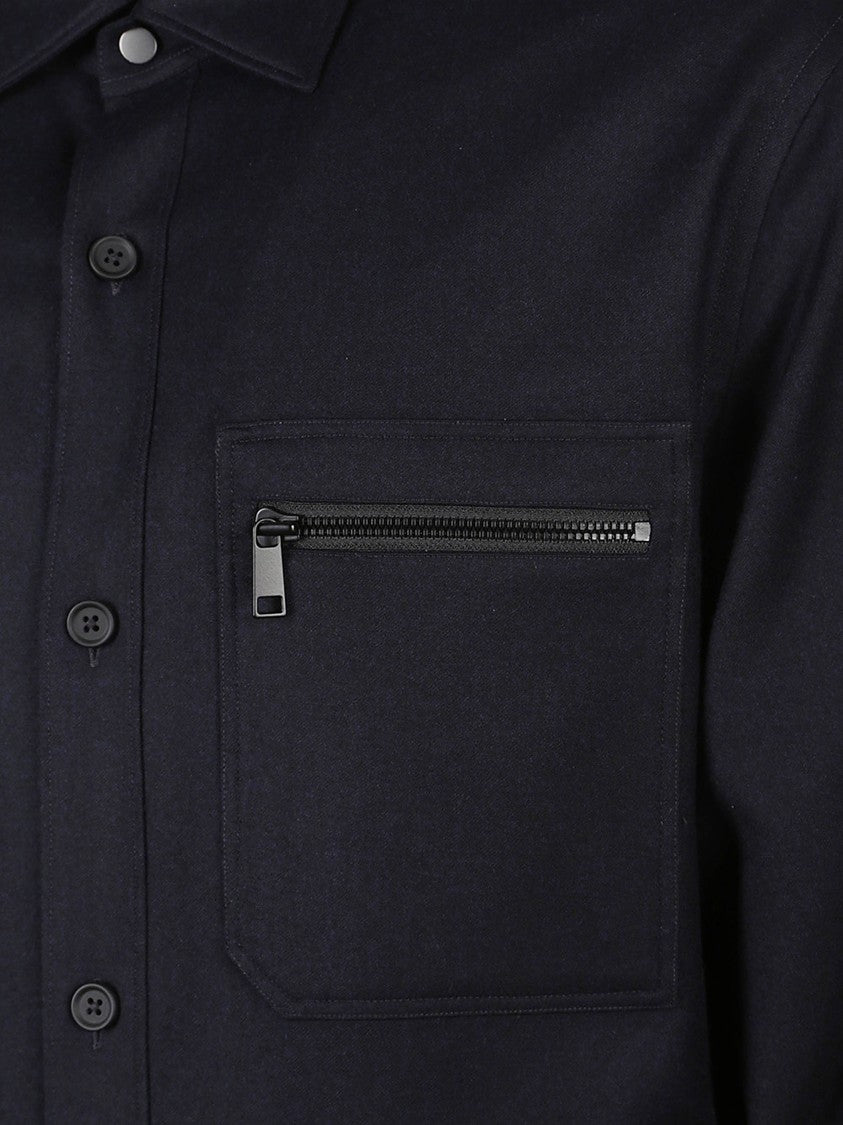 Zegna Black Wool Overshirt With Structured Collar And Button-Up Design