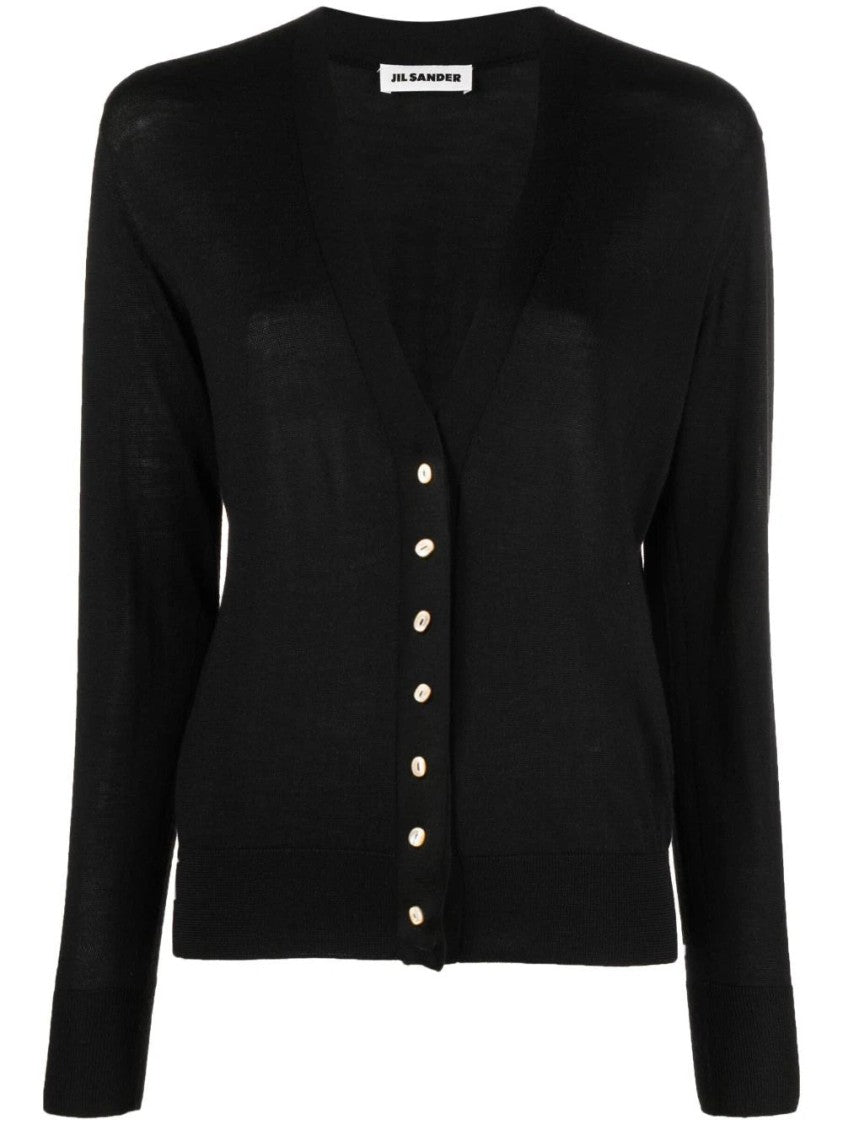 Jil Sander Black V-Neck Cashmere-Blend Cardigan