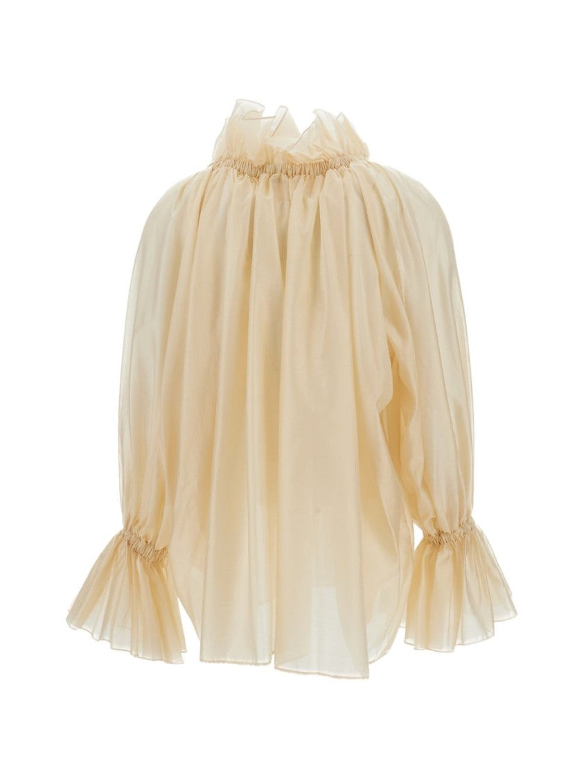 The Latest Translucent Ruffled High-Neck Blouse