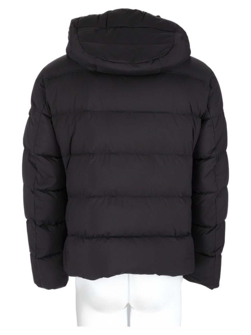 Moorer Padded Black Jacket With High Collar And Detachable Hood