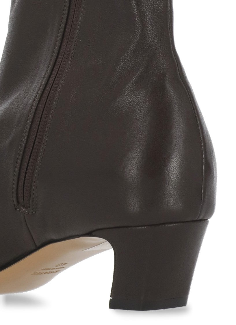 Khaite Brown Leather Ankle Boots With Squared Toe