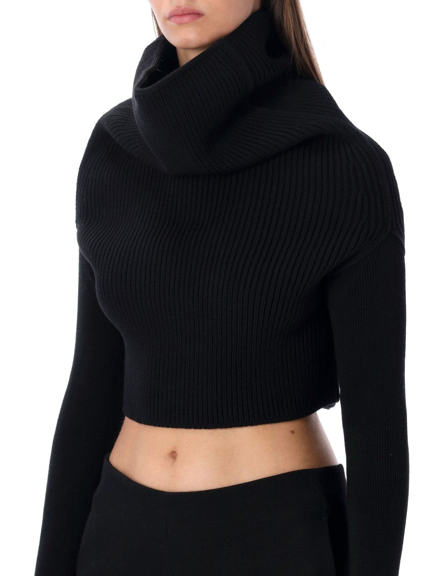 Rick Owens Black Cropped Knit With Cowl Neck