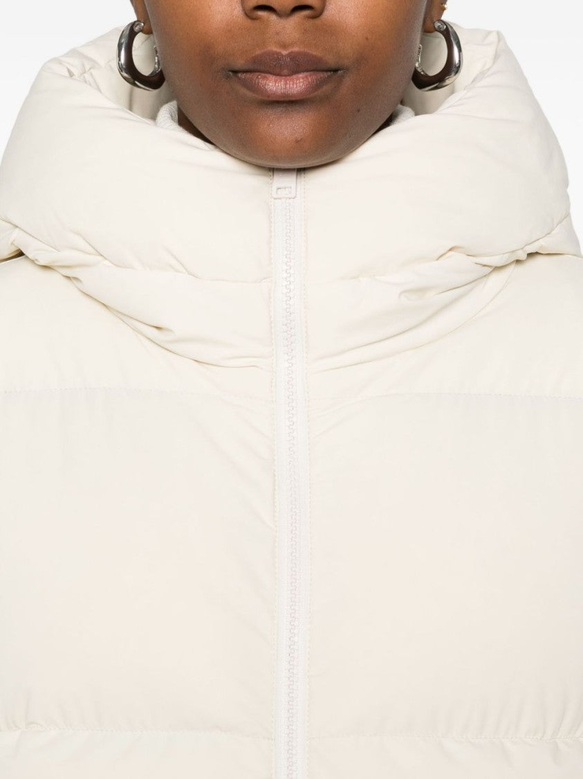 Woolrich Tailored Beige Puffer Jacket With High Collar