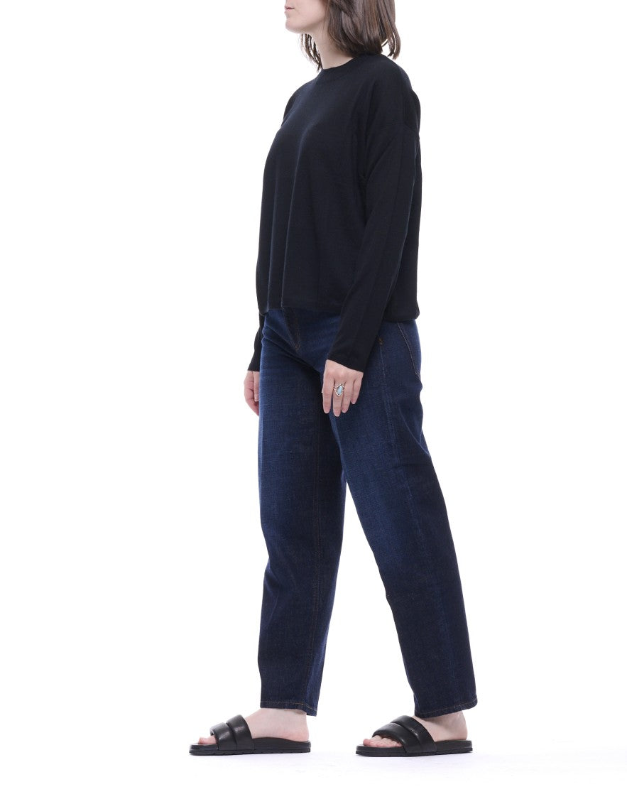 Aragona Black Round-Neck Cotton Knit Top
