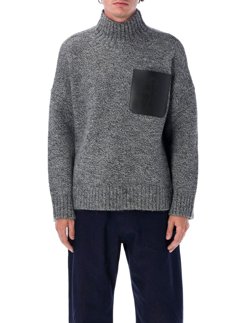 J. W. Anderson High Neck Knit Leather Patch Sweater