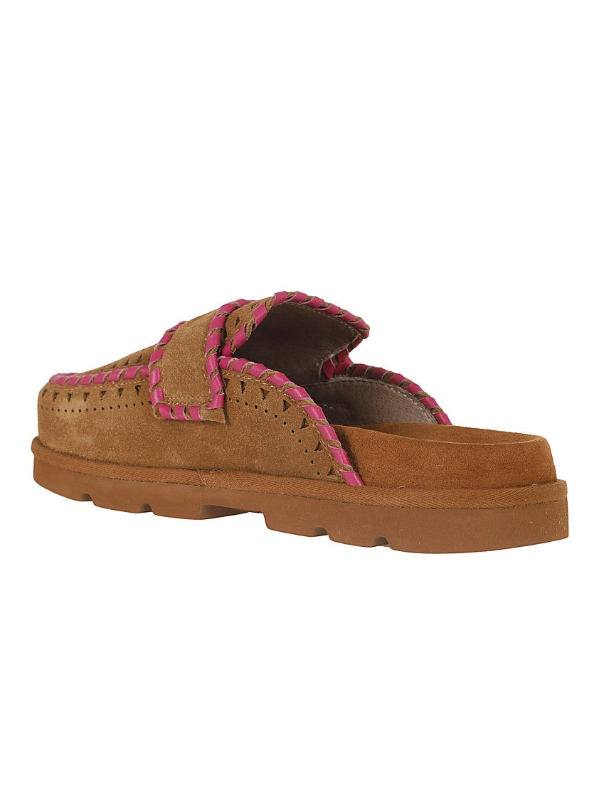 Mou Suede Clog With Fuchsia Whipstitch Detailing