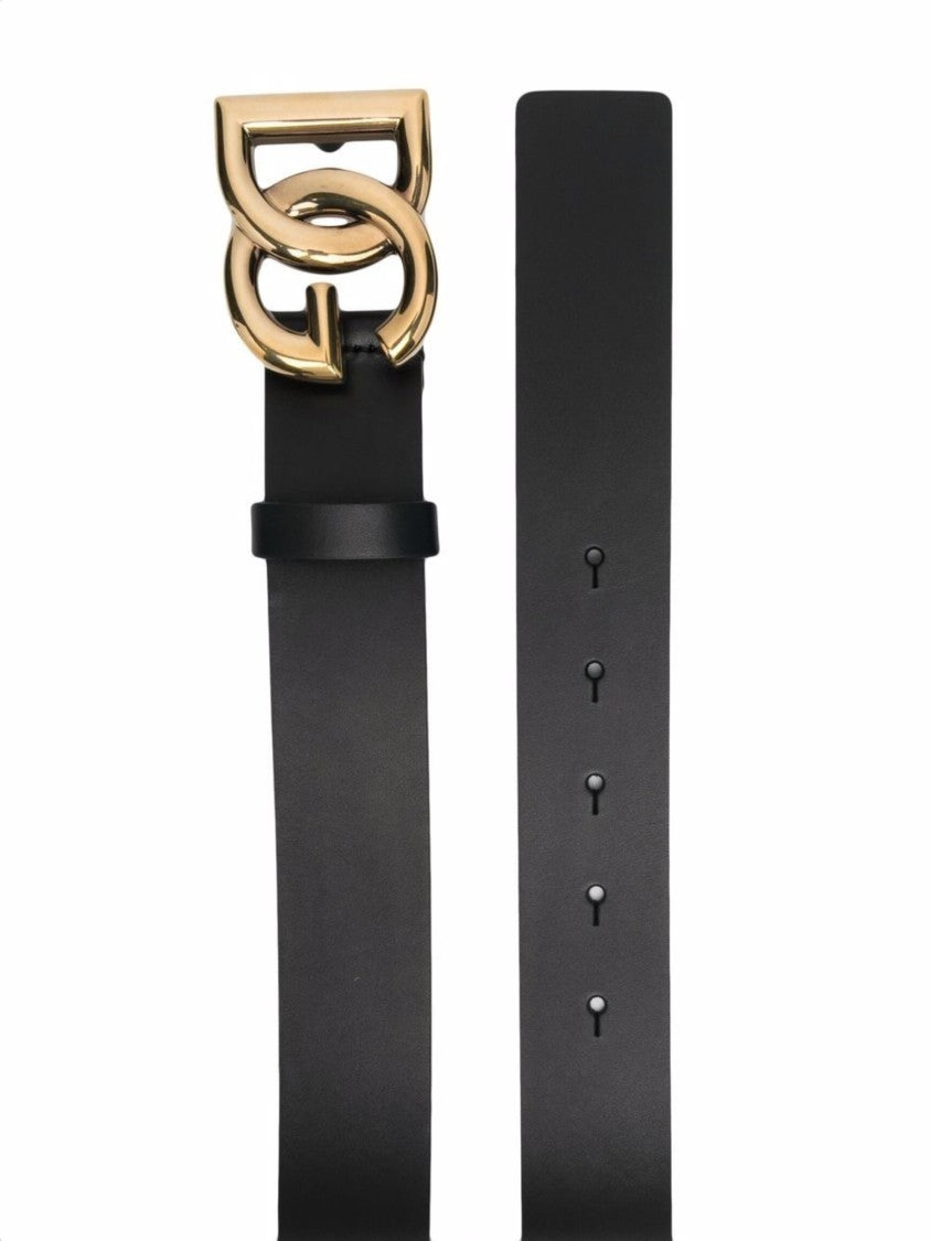Dolce & Gabbana Black Gold-Tone Buckle Leather Belt