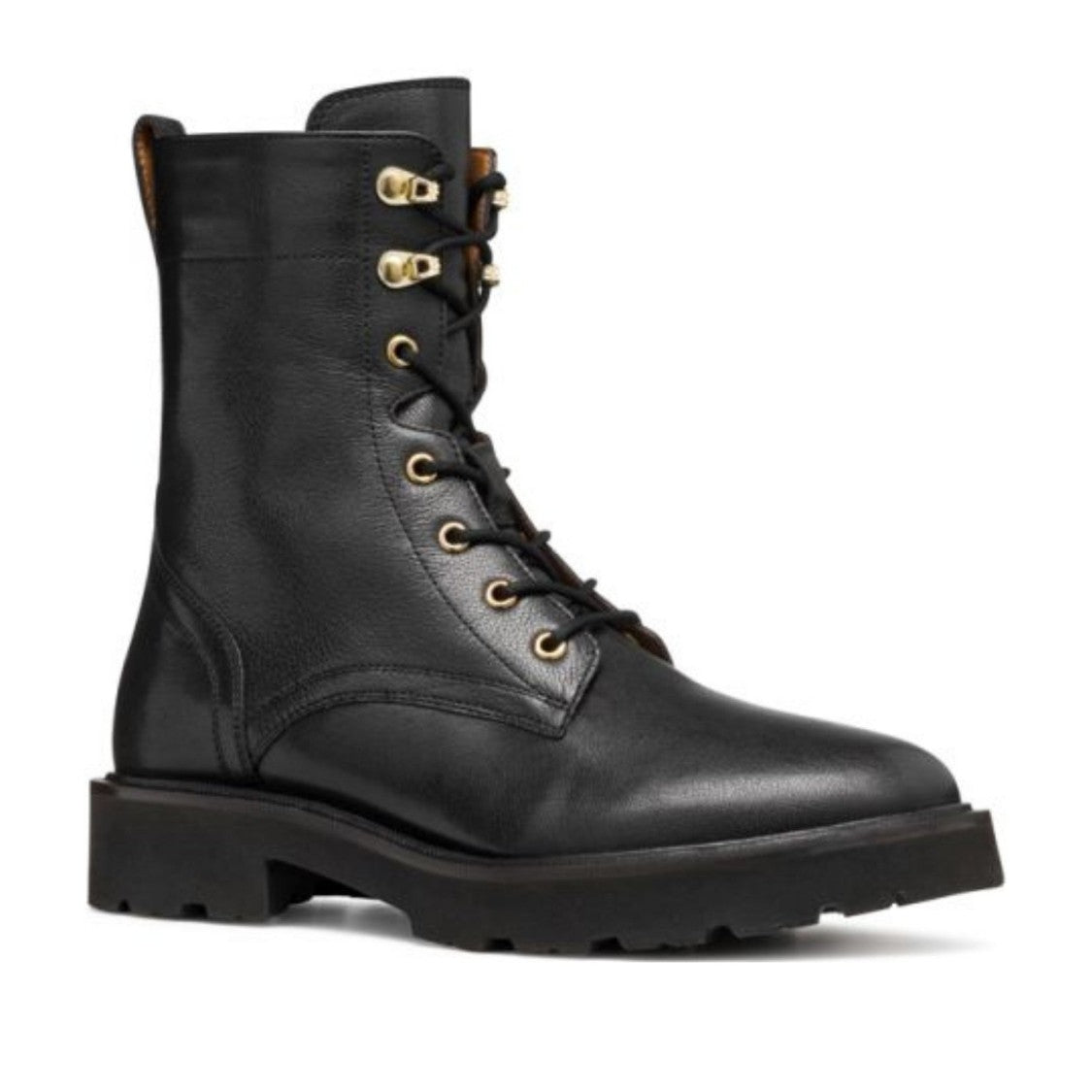Geox Norize Black Flat Lace-Up Leather Ankle Boots
