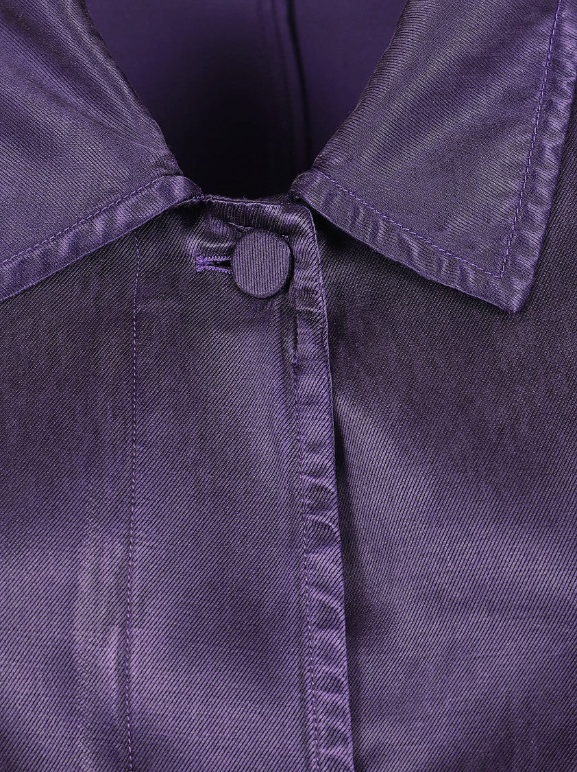 Dries Van Noten Long Relaxed Coat With Reflective Satin Finish