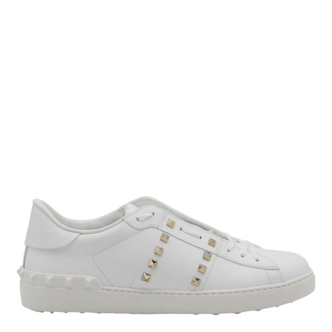 Valentino Garavani White Leather Sneakers With Gold-Tone Pyramid Studs