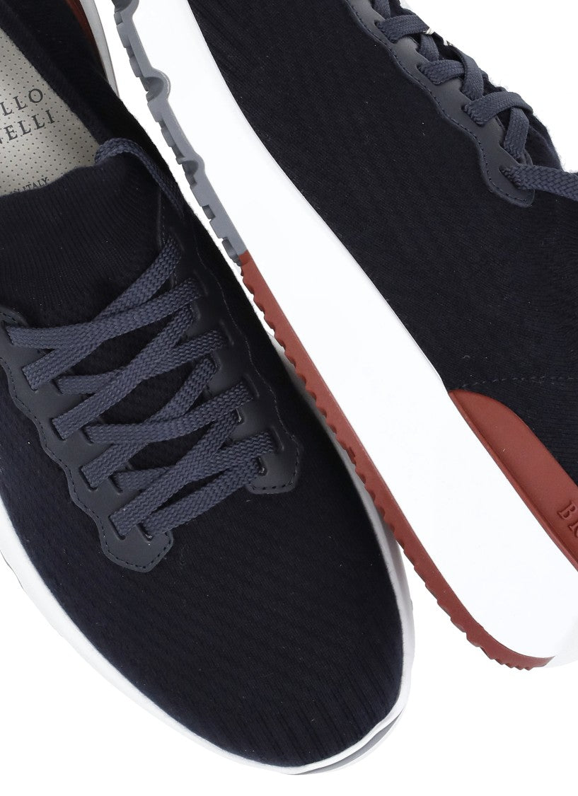 Brunello Cucinelli Gros Grain Logo Blue Sneakers