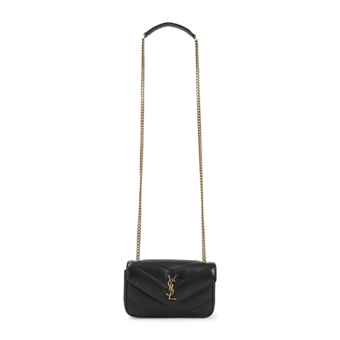 Saint Laurent Chevron-Quilted Black Lambskin Shoulder Bag With Logo Detail