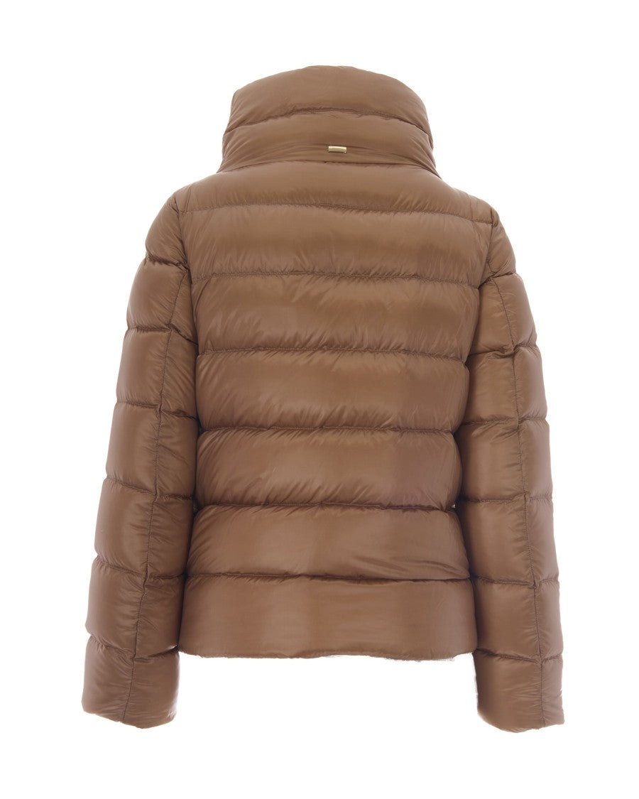 Herno Camel Monogram Quilted Down Cape