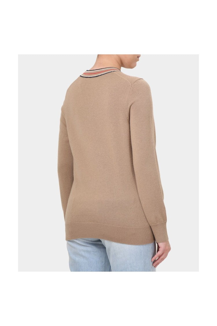 Burberry Camel Striped Collar Cashmere Sweater