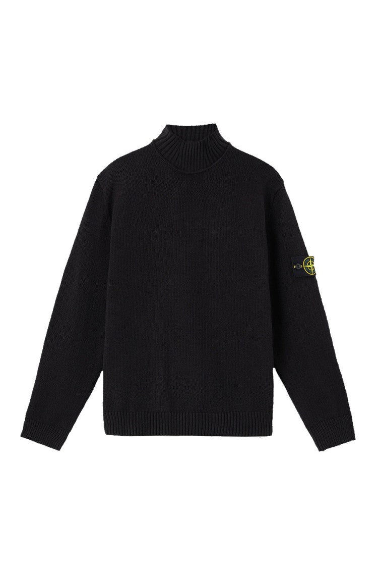 Stone Island Black Cotton-Elastomultiester Blend Mock-Neck Sweater