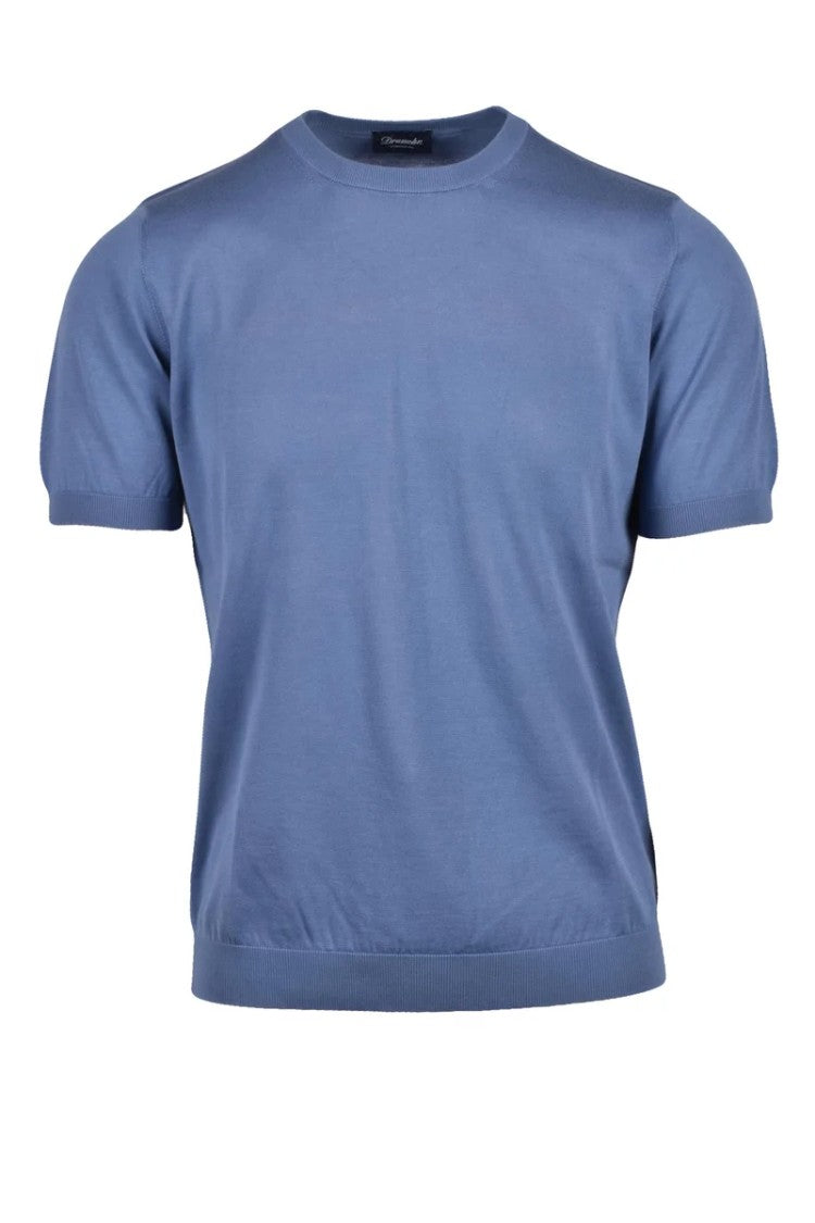 Drumohr Cotton Crew Neck Top - Blue