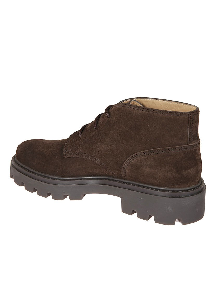 Tod's Ankle-High Dark Brown Suede Lace-Up Shoes