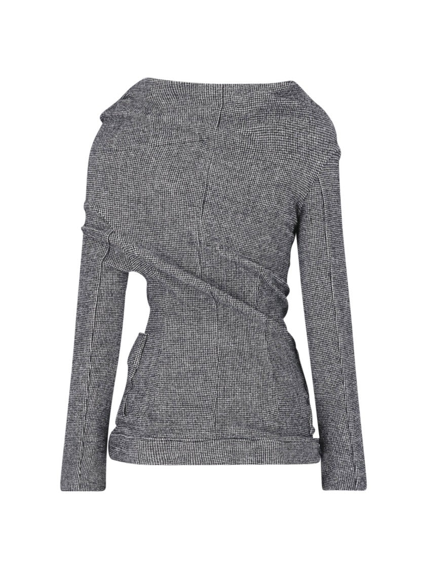 Junya Watanabe Grey Asymmetrical Houndstooth Wool-Blend Jacket