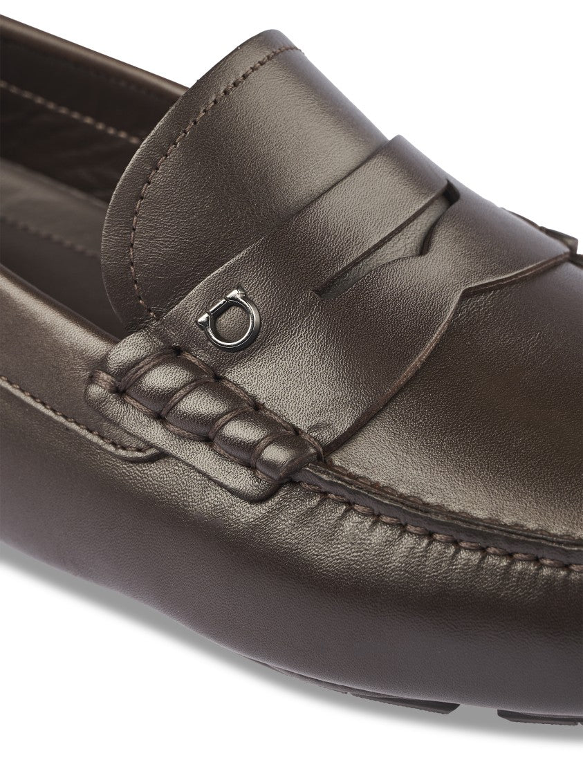 Ferragamo Classic Loafer-Style Dark Brown Flat Shoes