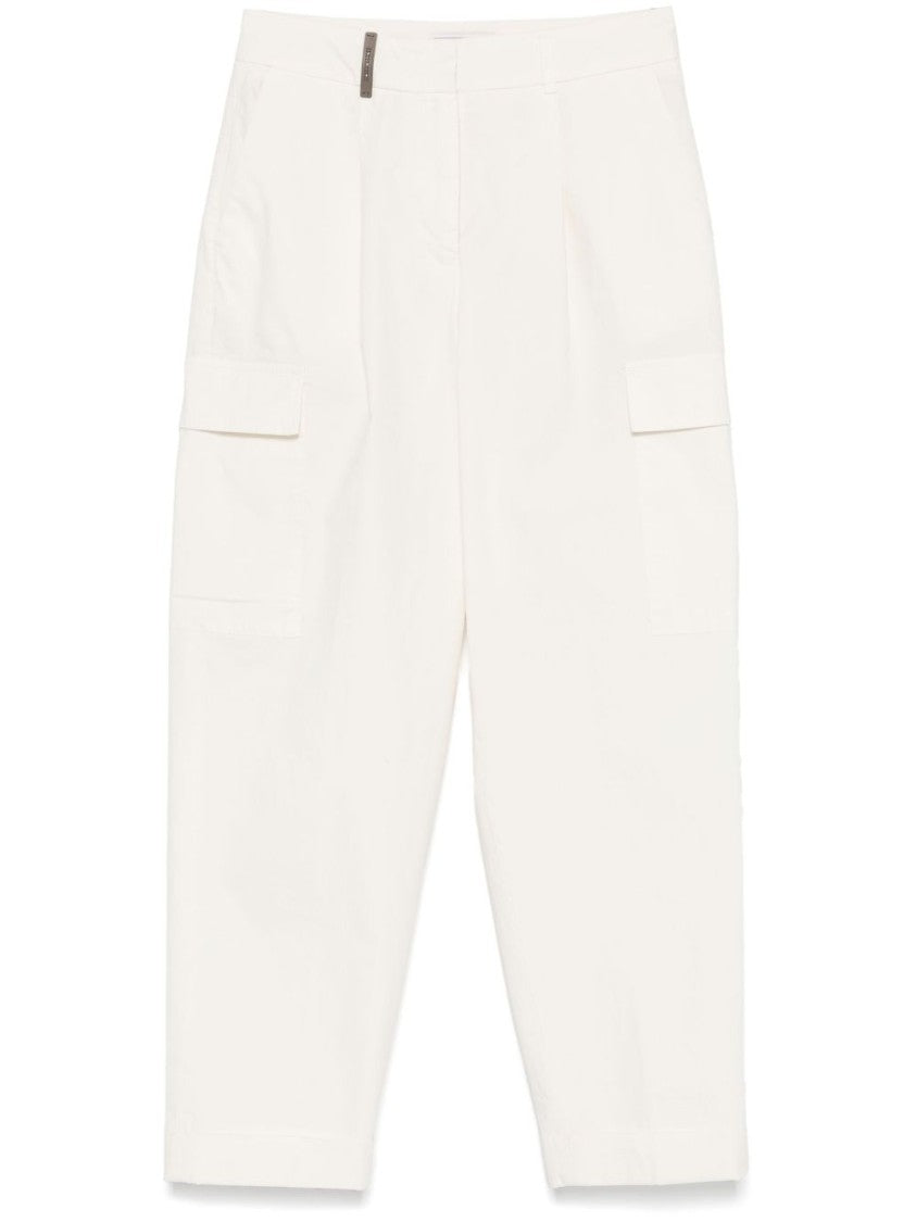 Peserico Cropped White Trousers With Relaxed Fit