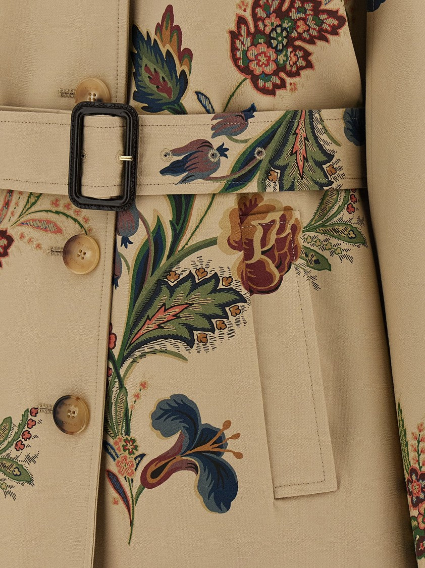 Etro Floral Print Cape Trench Coat