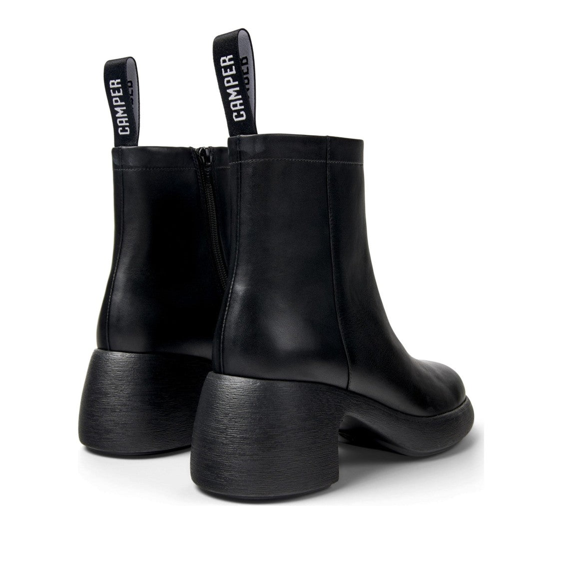 Camper Black Thelma Chunky Heel Textured Sole Leather Ankle Boots
