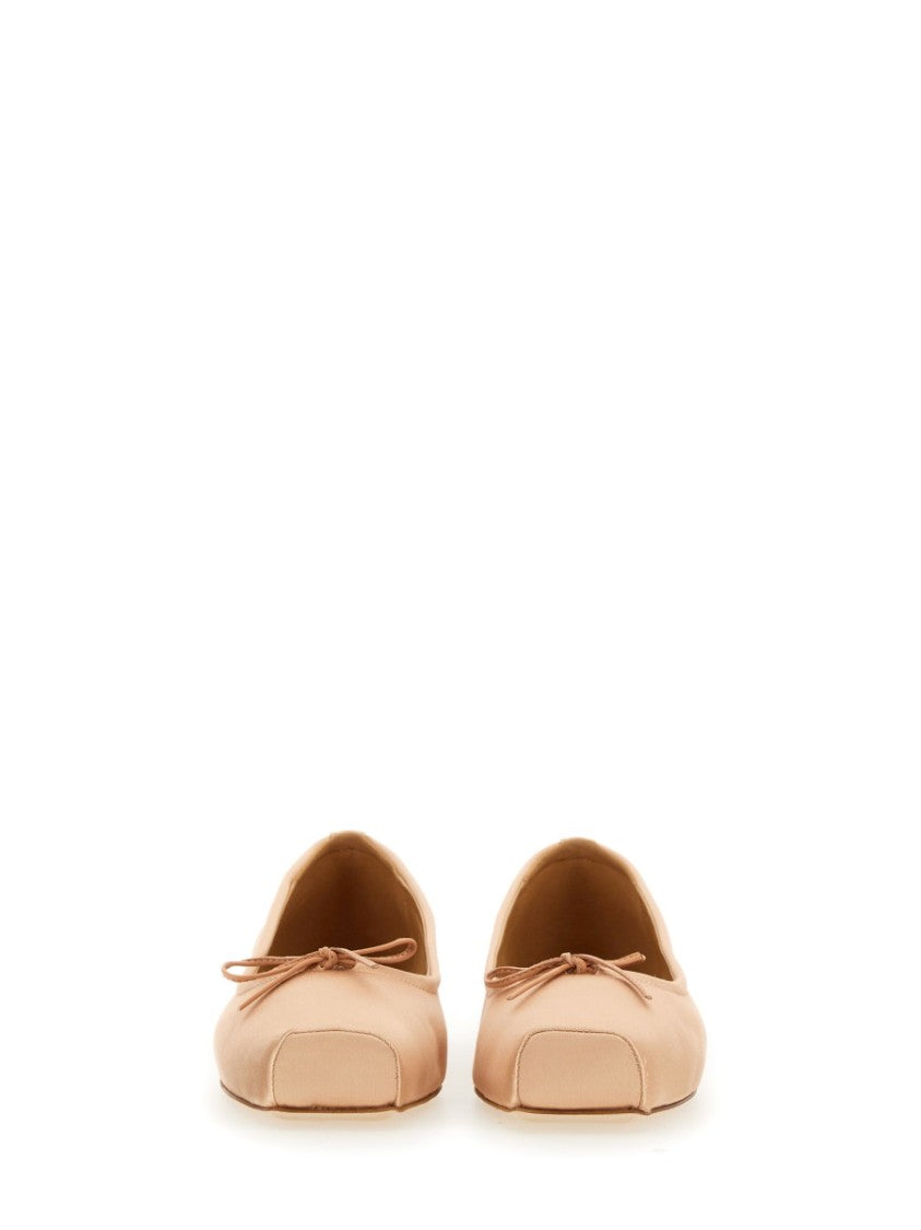 Aeydē Square Toe Satin Ballet Flats With Bow Detail