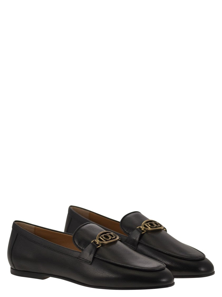 Tod's Leather Loafers With Oval Metal Logo