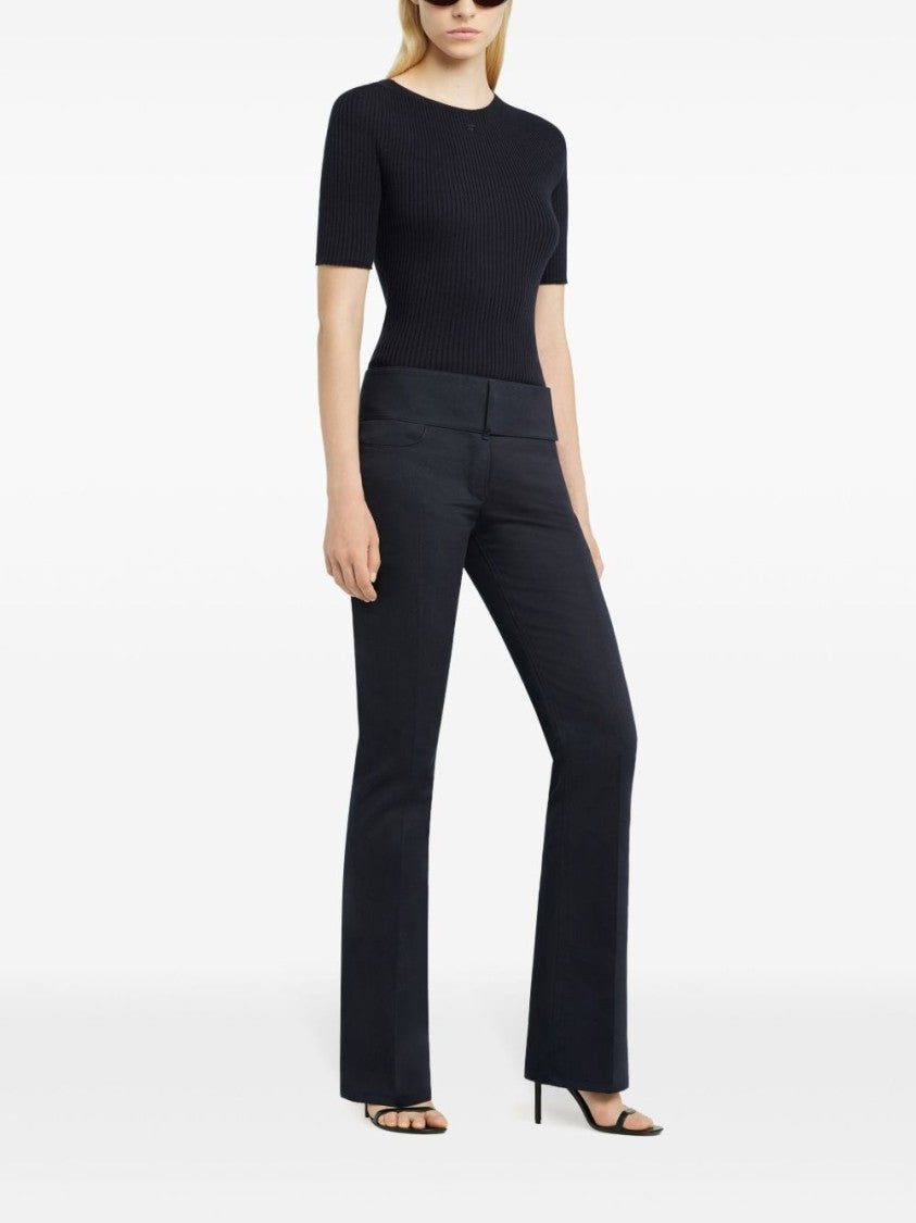 Courrèges Navy Blue Fine Ribbed Crew Neck Top