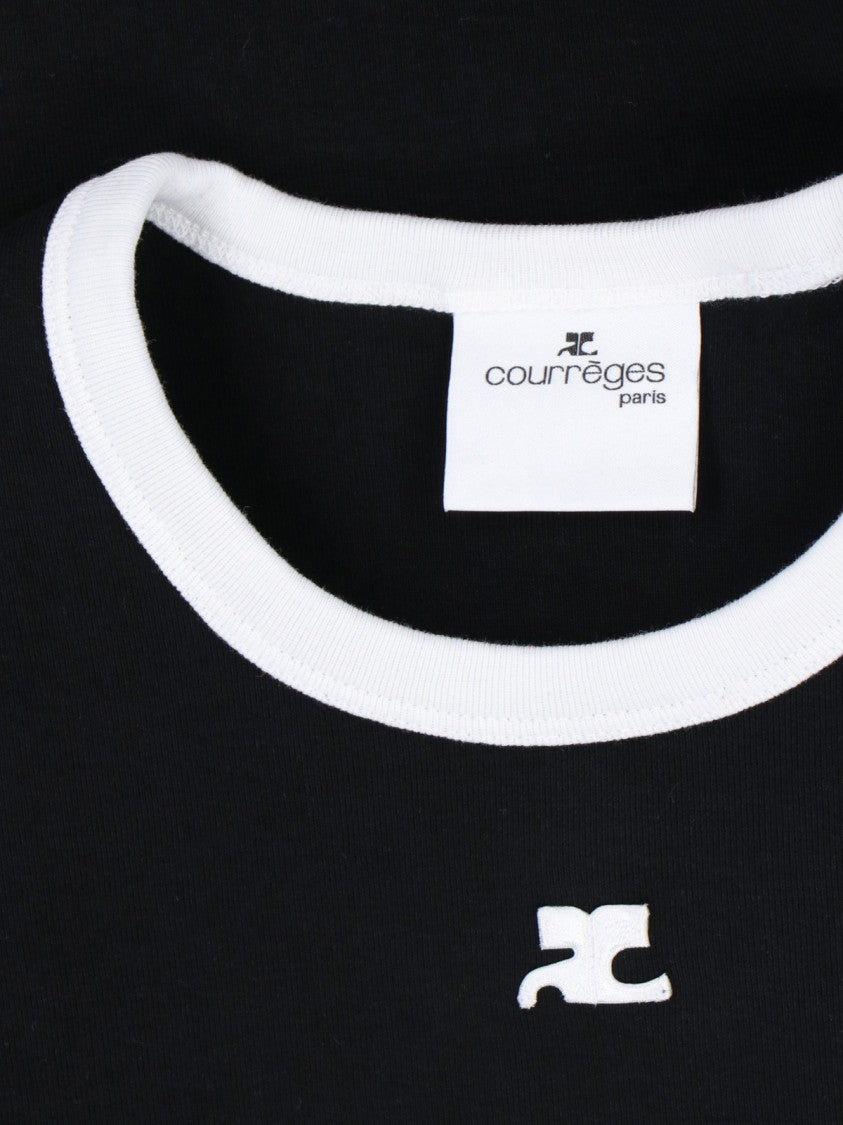 Courrèges Logo T-Shirt, Black Cotton, Crew Neck, Short Sleeves