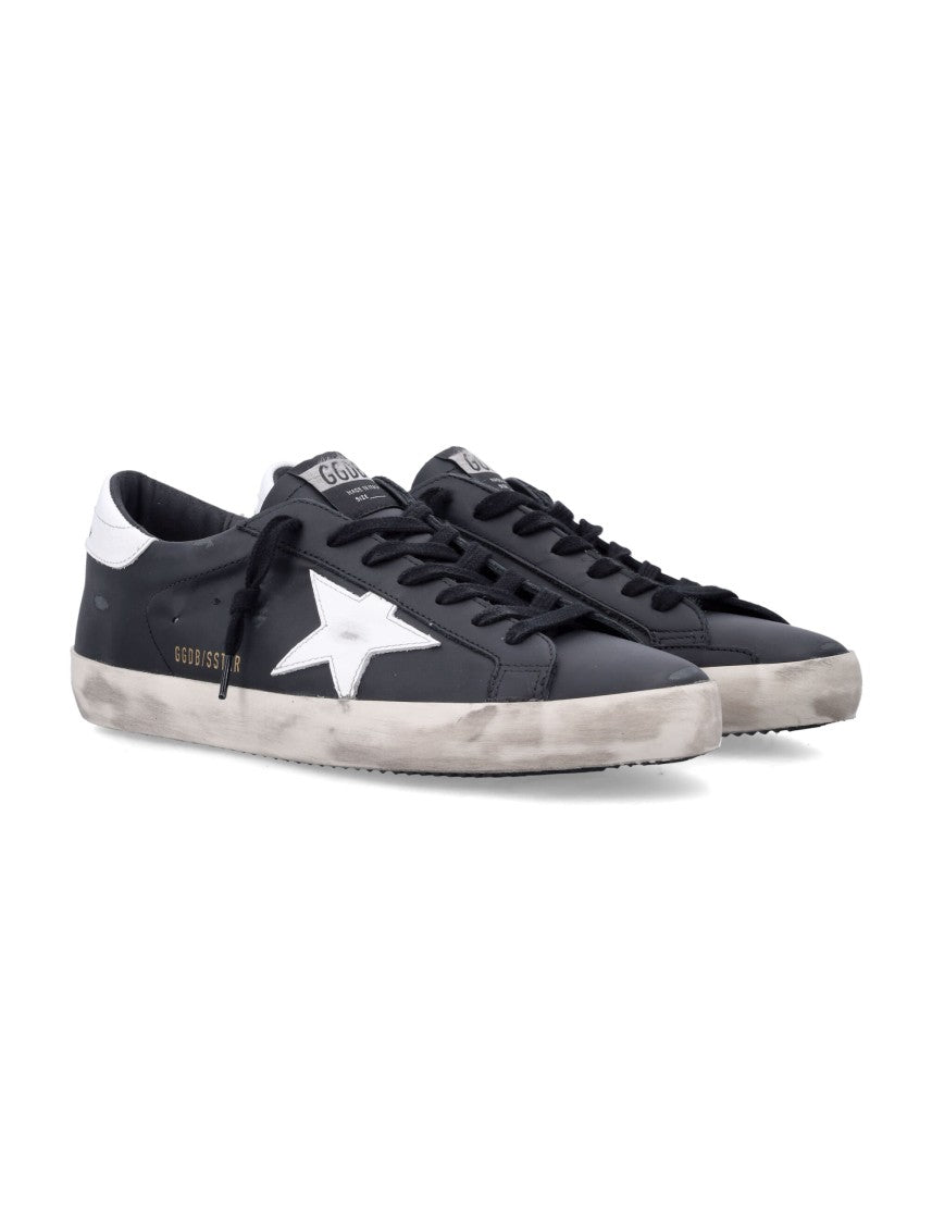 Golden Goose Super-Star Black Leather Sneakers With White Star Accent