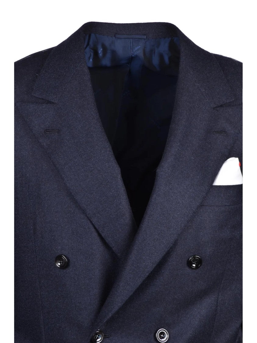 Kiton Blue Double-Breasted Unlined Virgin Wool Jacket