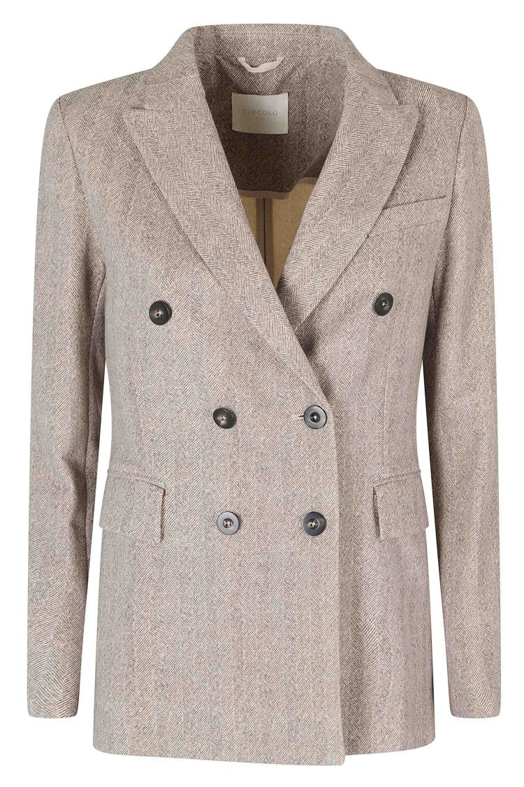 Circolo 1901 Beige Double-Breasted Herringbone Flap Pocket Jacket