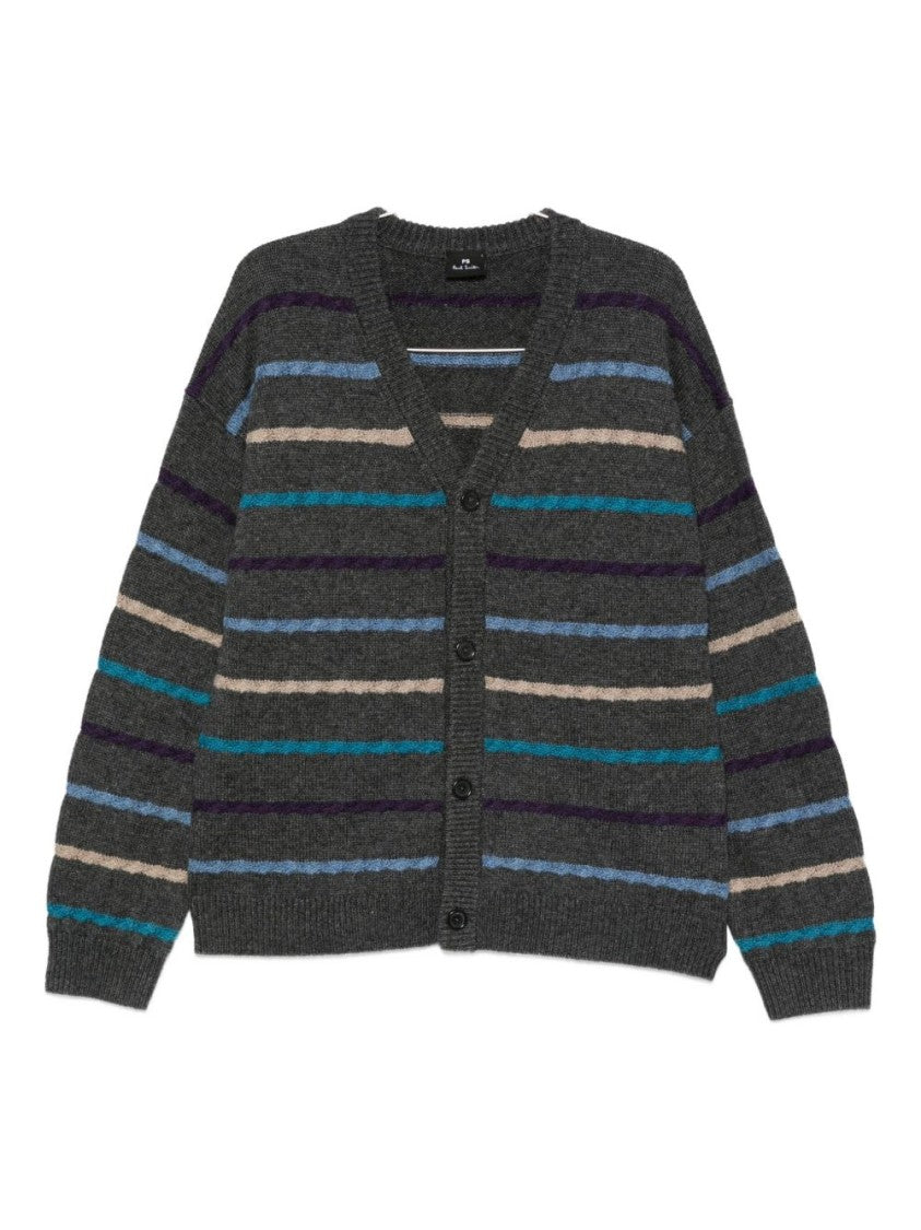 Paul Smith Button-Up V-Neck Cardigan With Horizontal Stripes