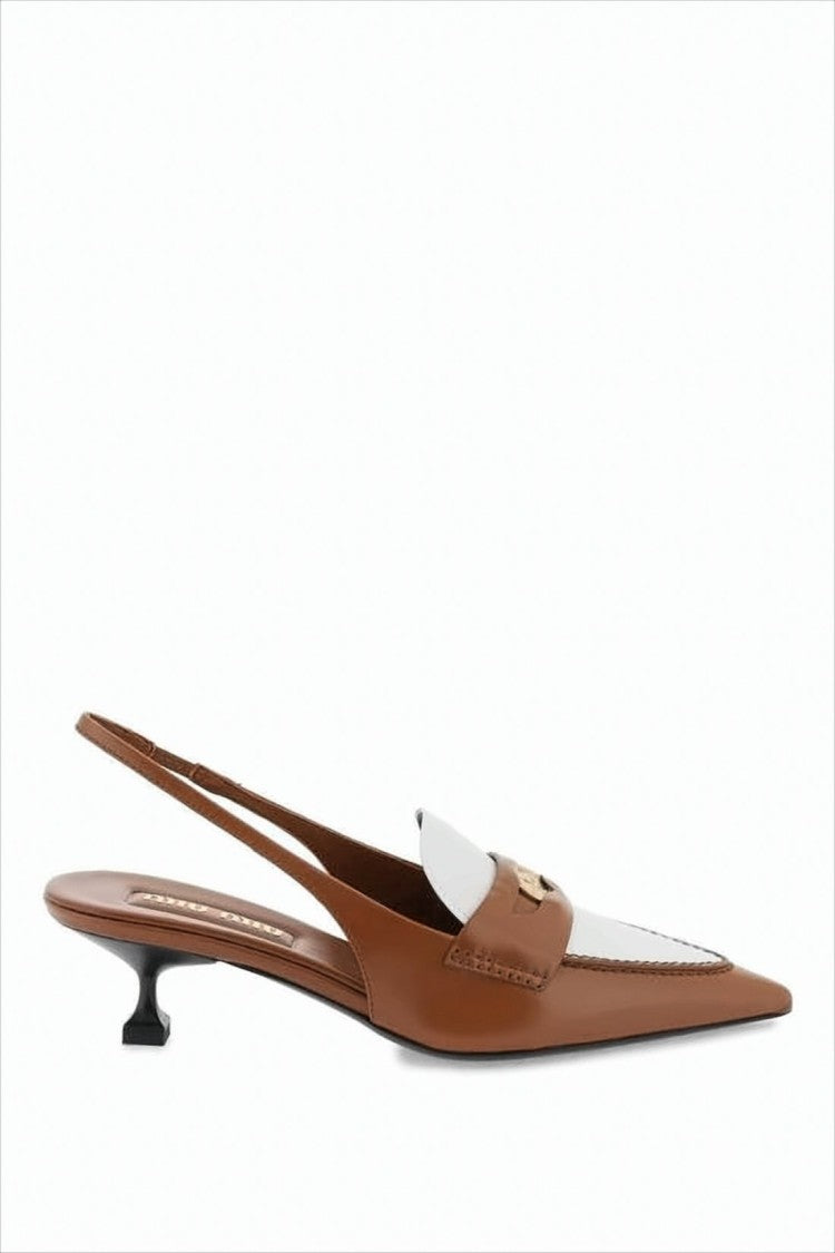 Miu Miu Two-Tone Leather Slingback Pump With Gold-Tone Accent