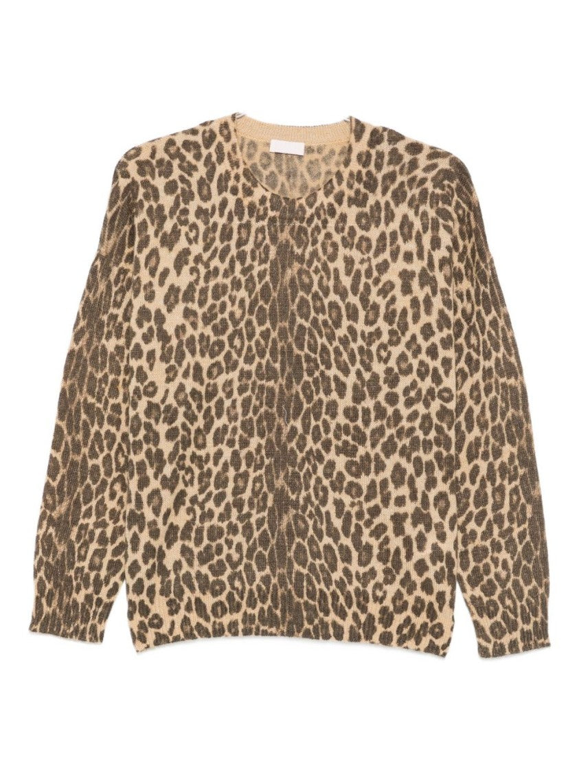 Liu Jo Leopard Print Knit Sweater With Relaxed Fit