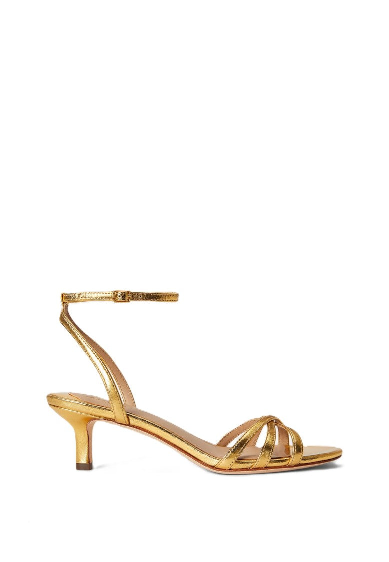 Lauren Ralph Lauren Yellow Metallic Nappa Heel Sandals