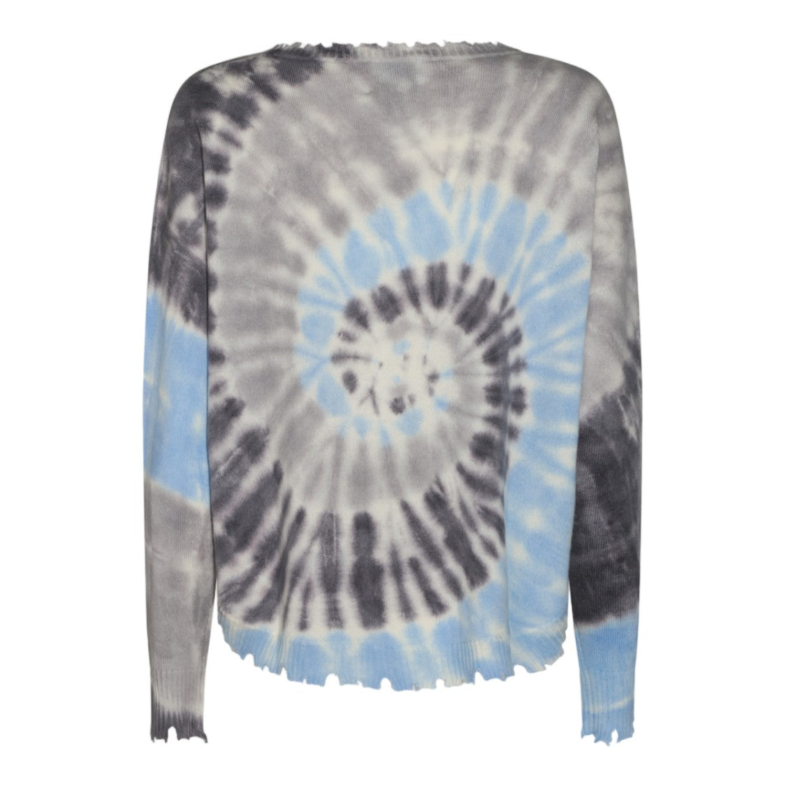 Kujiten Spiral Tie-Dye Distressed Lettuce Edge Knit Sweater